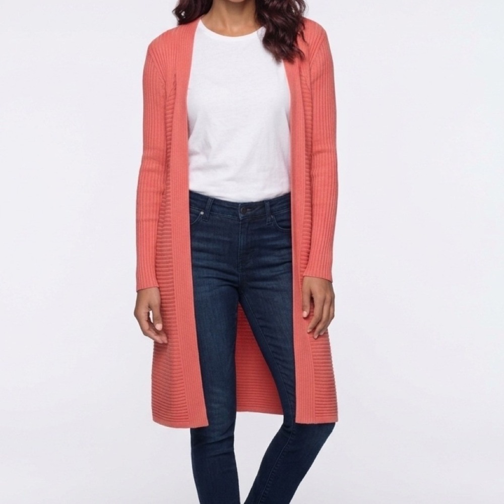 Alexandra + Oak Cardigan Women XL Clay Pot Open Front Ribbed Knit Longline Layer